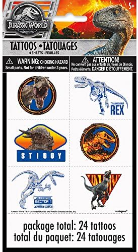 Jurassic World 2 Party Tattoos temporários | Designs variados | 24 pcs