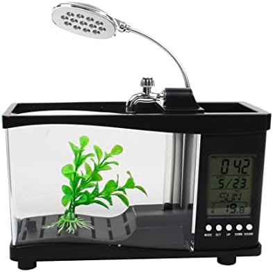 QtqGoitem USB Desktop Mini Aquarium Fish Tank W LCD Relógio LED Black Black