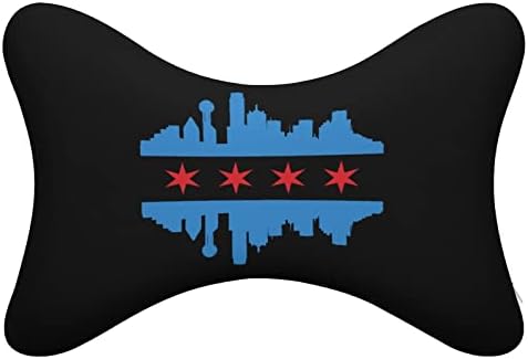 Bandeira de Chicago com edifícios Pillow do pescoço do carro do horizonte 2 PCs Cabeça de cabeça respirável Coscada de descanso universal de suporte de pescoço