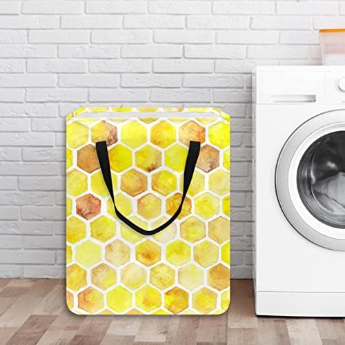 Honeycombs forma impressão de lavanderia dobrável, cestas de lavanderia à prova d'água de 60l de lavagem de roupas de roupas de roupas para o dormitório quarto do banheiro