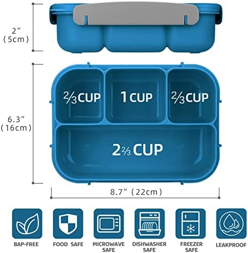 Aiyoo Bento Box Lunch Boites Recipientes para adultos, recipiente de armazenamento de alimentos à prova de 4 compartimento,