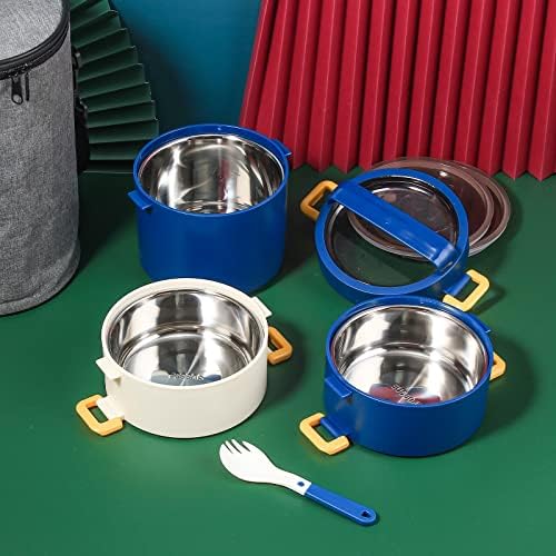 Lancheira empilhável yfbxg, lancheira térmica de aço inoxidável Tiffin de 3 camadas com lancheira e utensílios, recipiente