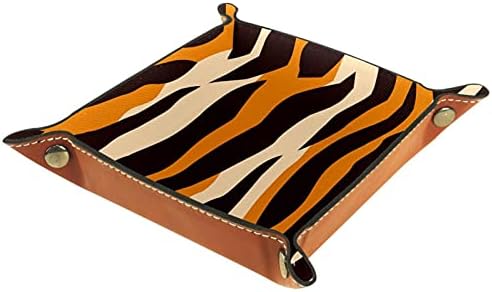 Tiger Stripes Prática Microfiber Leather Storage Bandeja de mesa de mesa de cabeceira de cabeceira Organizador de armazenamento de caddy para carteira key watch telefone jóias