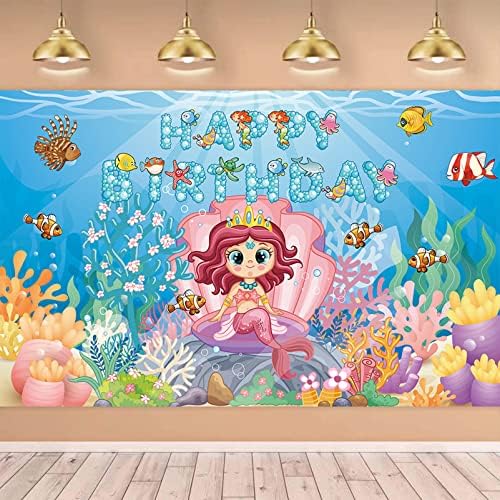 Banner de Feliz Aniversário Ariel, Under the Sea Birthday Birthdrop Banner Decoration for Baby Shower Boys Garotas Festa de Birhtday,