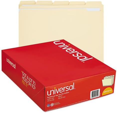 Pastas de arquivo universal 16115, 1/5 de corte variado, guia Top Top, letra, Manila, 100/caixa