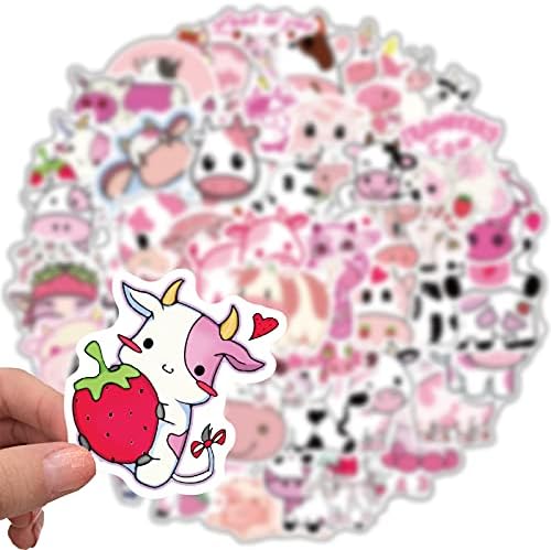 Adesivo de vaca rosa fofa adesivos kawaii para crianças aldult para festas de desenho à prova d'água de vinil adesivos de animais