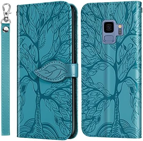 Bichong Compatível com Samsung Galaxy S9 Case Women Women Leather Folio Flip com pulso Strap Kickstand Magnetic Shopfrof com