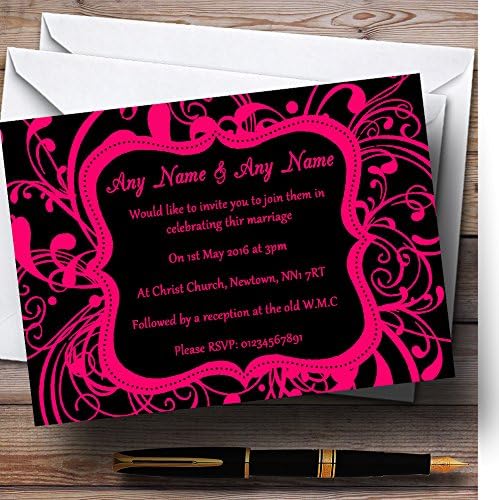 O card zoo preto e rosa Swirl Deco personalizado convites de recepção