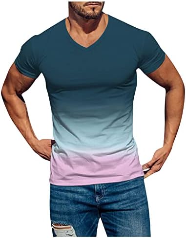 Camisetas masculinas Casual Crewneck Gradiente de corante gráfico Tops de manga curta Bloups masculinos de ajuste relaxado e