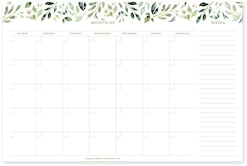 Planejador mensal de coleções BLISS, Greenery Watercolor, calendário de mesa sem data e planejador para organizar e agendar tarefas,