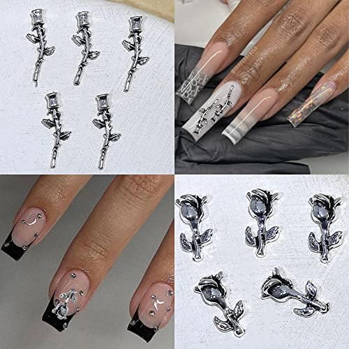 Votacos 50 pcs 3d unhas cidadãos de flor charms de unhas de flor para acrílico unhas prateadas suprimentos de arte