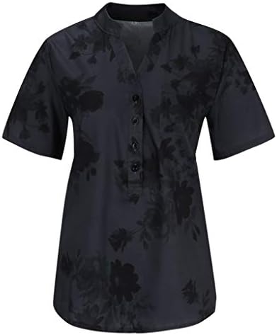 Camisas de verão para mulheres Manga curta FIT SOP S-5XL Floral Trendy Buttons casuais para baixo V Tops de pescoço camisetas