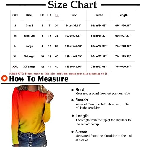 Camisas femininas casuais solto manga comprida Tshirts Tshirts Tie Blouse Graphic Blouse Trendy Gradient Tops Blouse Blouse