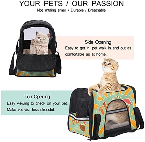 Portador de animais de estimação Retro Design Tiki Bar Menu Soft-sided Facles Travel Travel para gatos, cães cachorros