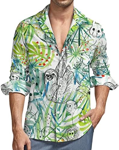 Preguiça e natureza casual manga comprida botão para baixo botão de camisa de camisa praia top para homens
