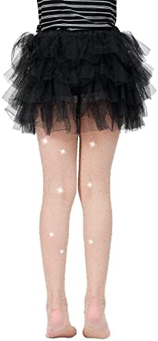 Manzi Rhinestone Fishnets Tights For Girls White Tights Sparkly Black Felts for Girls Fishnet meias