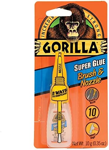 Gorilla Super Glue com aplicador de escova e bico, 10 grama, claro,