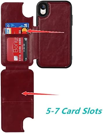 Jaorty para iPhone XR Caixa de carteira com suporte para cartão de bloqueio RFID, 7 card slots de cartas protetores de proteção de proteção para pára -choques PU PU BOTTNS MAGNÉTICOS
