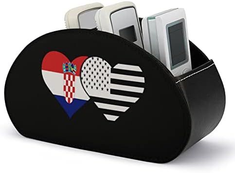 Croata e preto American Flag TV Remote Control Holder com 5 Compartamentos PU Organizador de armazenamento de caixa de couro