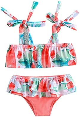Menina de banho infantil menina verão bowknot watermelon besteira impressa de duas peças de roupas de banho para meninas de biquíni