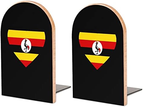 Coração amor uganda pintura de madeira bookend para alteração decorativa não-esquisitora final 1 par 7x5 polegadas