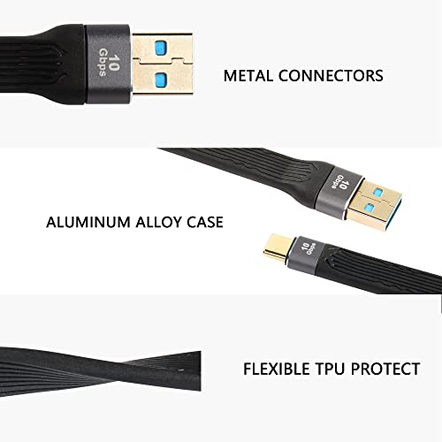 CABRO CERRXIAN 10GBPS CABO DE USB CURTO TIPO C, 5 polegadas USB A 3.0 Male para USB C 3.1 Cabo macho, USB C 3.1 3A Cabão FPC FPC Compatível com banco de energia, carregador de carro, telefone