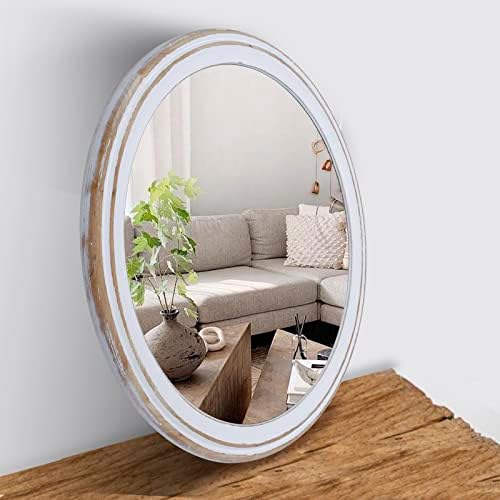 Espelho redondo de espelho redondo de 30 Rústico, espelhos montados na parede, espelho de círculo de moldura de madeira