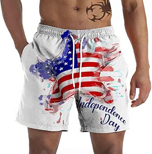 Miashui y Placa Small Men's Graphic Beach calça casual shorts 3d Quarto de julho Padrão de bandeira retro praia shorts