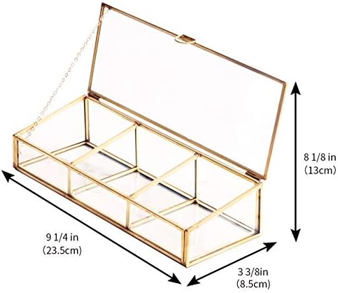 Caixa de vidro vintage Golden Caixa de vidro transparente de vidro e metal de latão e organizador de maquiagem cosmética com