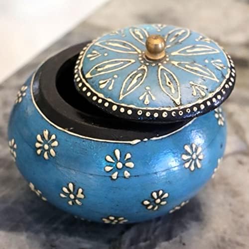Jae com Jain Arts and Exports Caixa de madeira de armazenamento azul decorativo redonda | Caixa de charme vintage | Decoração de joalheria