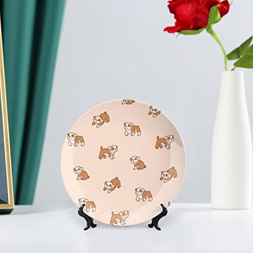 Desenho animado feliz bulldog pendurado prato decorativo de cerâmica com exibição Gretos de casamento de aniversário de exibição
