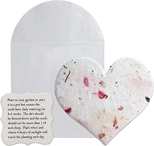 24 pedaços de corações de papel de semente plantável feita à mão com um guia de plantio - sementes de flores silvestres plantáveis ​​incorporadas tags de presente de papel semeado embutido cartões de papel de carta