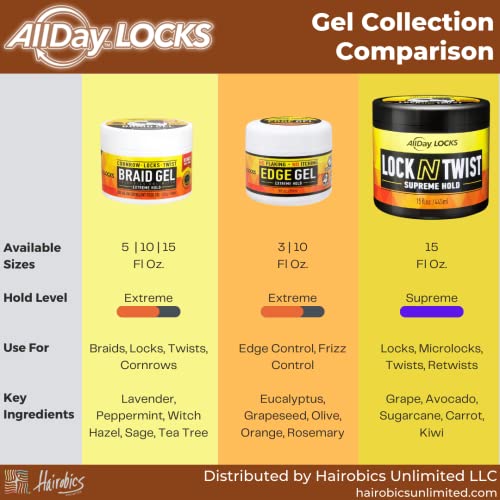 Allday Locks Braid Gel | Extreme Hold, Smooths & Tames Frizz | Sem descamação ou secagem | Alto brilho, durando há muito tempo