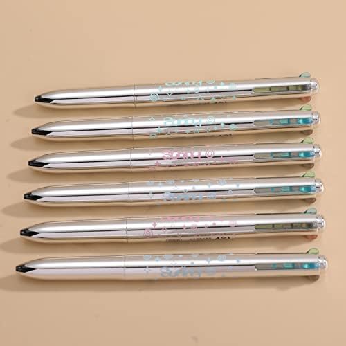 6pcs 4 em 1 canetas coloridas, caneta de esfero
