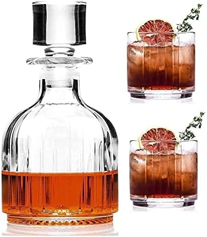 Decanter Whisky Decanter Wine Decanter Whisky Decanter Set para Bourbon ou vinho de bebidas alcoólicas, inclui 2 copos de