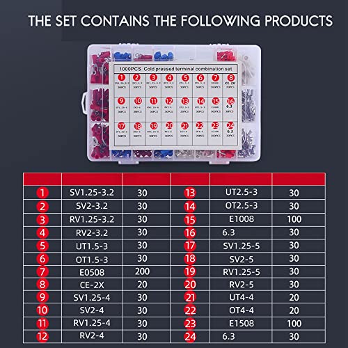 Shevan Electric Connector, 1000pcs Conexão de terminal isolada Hybrid Ring Shovel Butt Kit de combinação de desconexão rápida