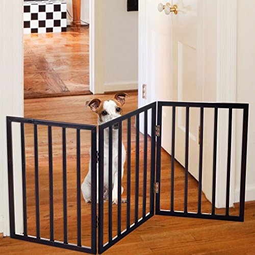 Petmaker dobrável e livre portão de madeira- peso leve, barreira interna para cães/gatos pequenos, marrom escuro,