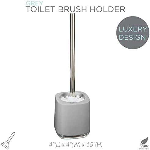 Bath Bliss Luxury Bonet Brush and Solder Conjunto | Limpeza do banheiro | Pincel de 360 ​​graus | Design curto | Decoração | Aço inoxidável | Cinza