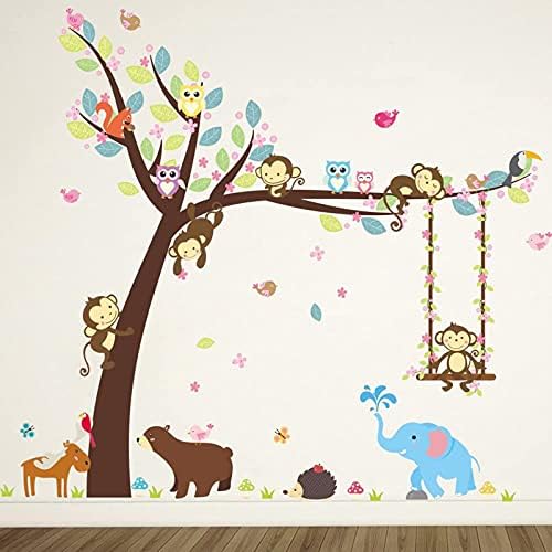 Adesivos de parede desenho animado animal macaco de parede decalsdiy removível macaco decoração de arte de parede para crianças quarto