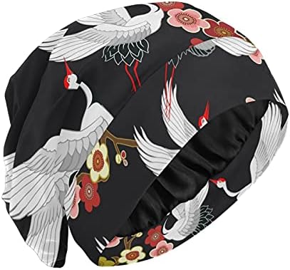 Um boné de tampa de trabalho de semente Sleeping Bonnet Beanies White Black Birds Vintage Crane for Women Hair Headwear