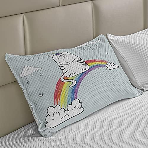 Ambesonne Unicorn Cat Kilt Cilt Cobro de travesseiro, arco -íris esboçado Siga seus sonhos Sky de fantasia inspiradora, capa