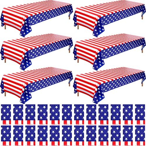 30 peças 4 de julho Talha de mesa de 54 x 108 polegadas Branca vermelha e azul Americana Americana Tabras de mesa de plástico descartáveis
