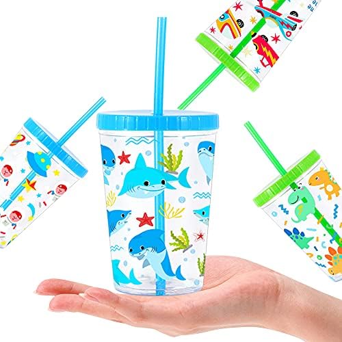 Tune em casa 16oz Kids Tumbler Water Drinking Cup 4 pacote - BPA Free, Copo de Tampa de Pata, Reutilizável, Luz e Garrafa de Água à prova de derramamentos com design fofo para meninas e meninos