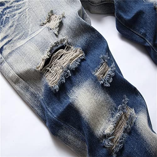 Jeans rasgados para homens magros orifícios angustiados calças jeans de estiramento clássico destruído perna reta conforto jean
