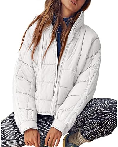 Jaqueta leve feminina Puffer Jaqueta Full-Zip Sleeve Longa Moldita Pacote Casual Casual Casual Inverno A quente roupas