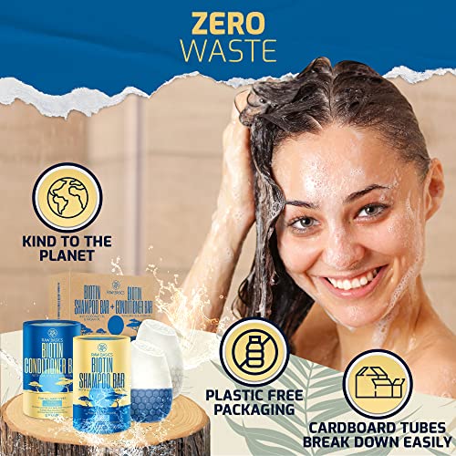 Barras de shampoo de biotina e conjunto de condicionadores sólidos - zero resíduos naturais e produtos de higienes de tamanho