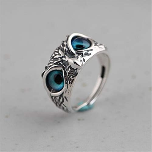 Anéis anel de coruja de prata esterlina para homens mulheres meninas, anel de dedo ocular anel vintage anel ajustável anel de olho azul, declaração abrindo anéis de animais jóias pacote de anéis