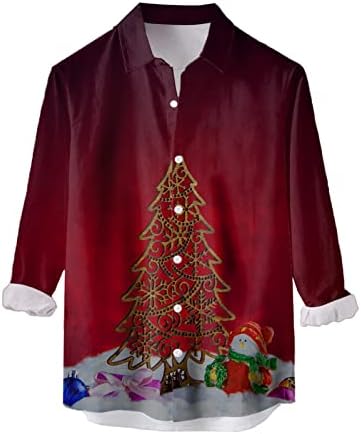 Camisas de botão de natal dsodan para homens, manga longa 3d engraçado Natal Papai Noel PRIMA