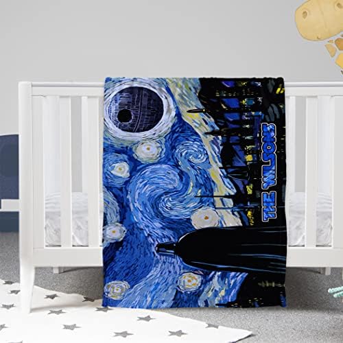 Angeline Kids USA fez cobertores de bebê personalizados, Darth Vader Starry Night Baby Blanket com nome, Presente de cobertor de bebê personalizado para meninos meninos no aniversário de Natal 60x80 sherpa