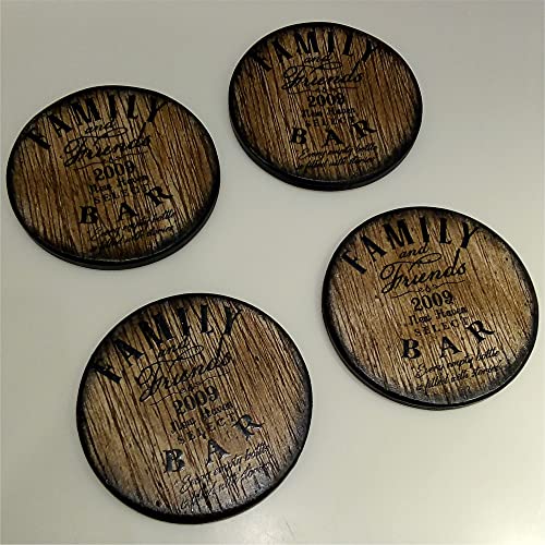 Coasters personalizados inspirados em barris de uísque antigos, conjunto de 4, montanhas -russas de madeira rústica Presente, Bar e Grill Man Cave Decor